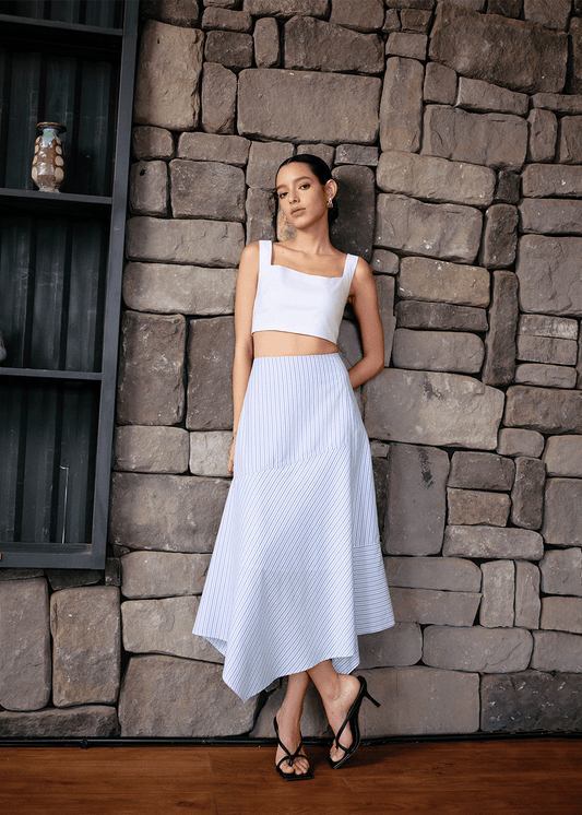 Eugene dobby skirt in Blue stripe