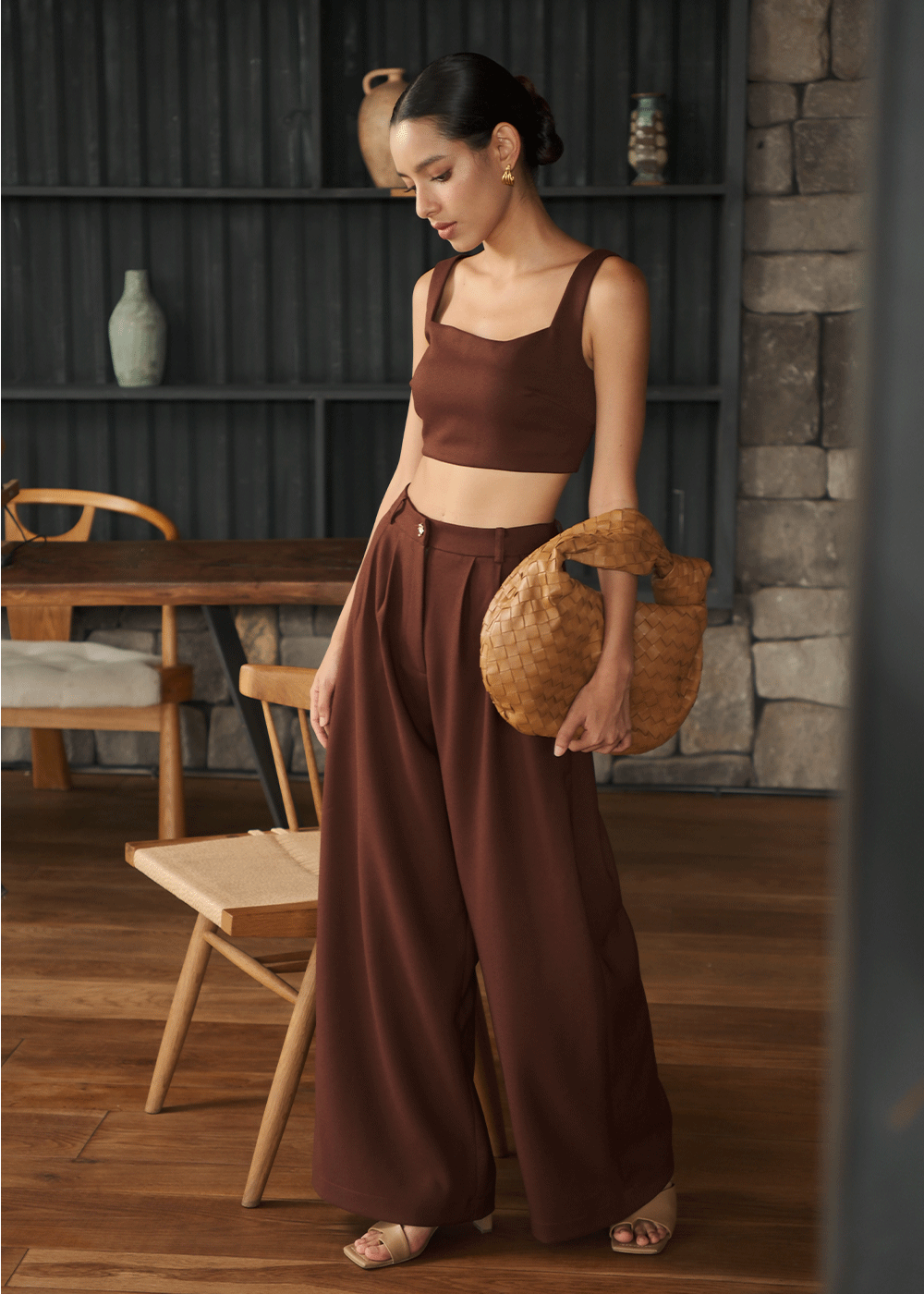 Jane twill croptop in Wine red