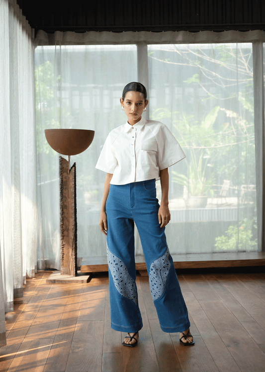 Jill poplin cropped shirt in White