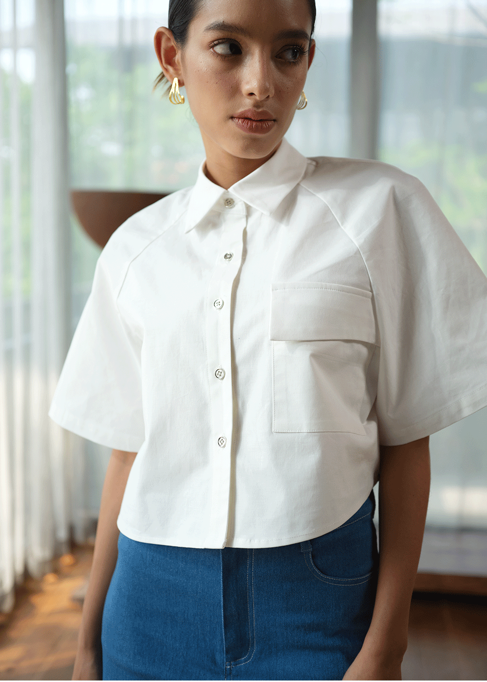 Jill poplin cropped shirt in White