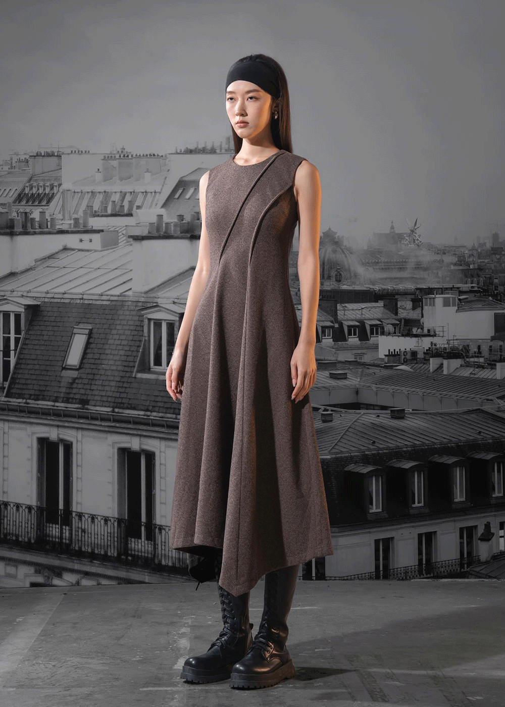 Eloise Herringbone Wool-blend Dress